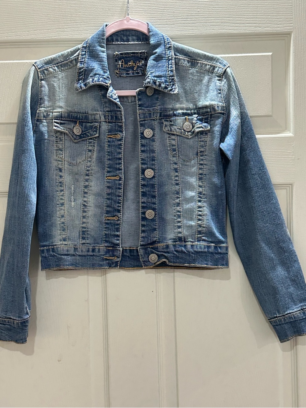 Amethyst Jeans Light Blue Denim Jacket Patch Detail